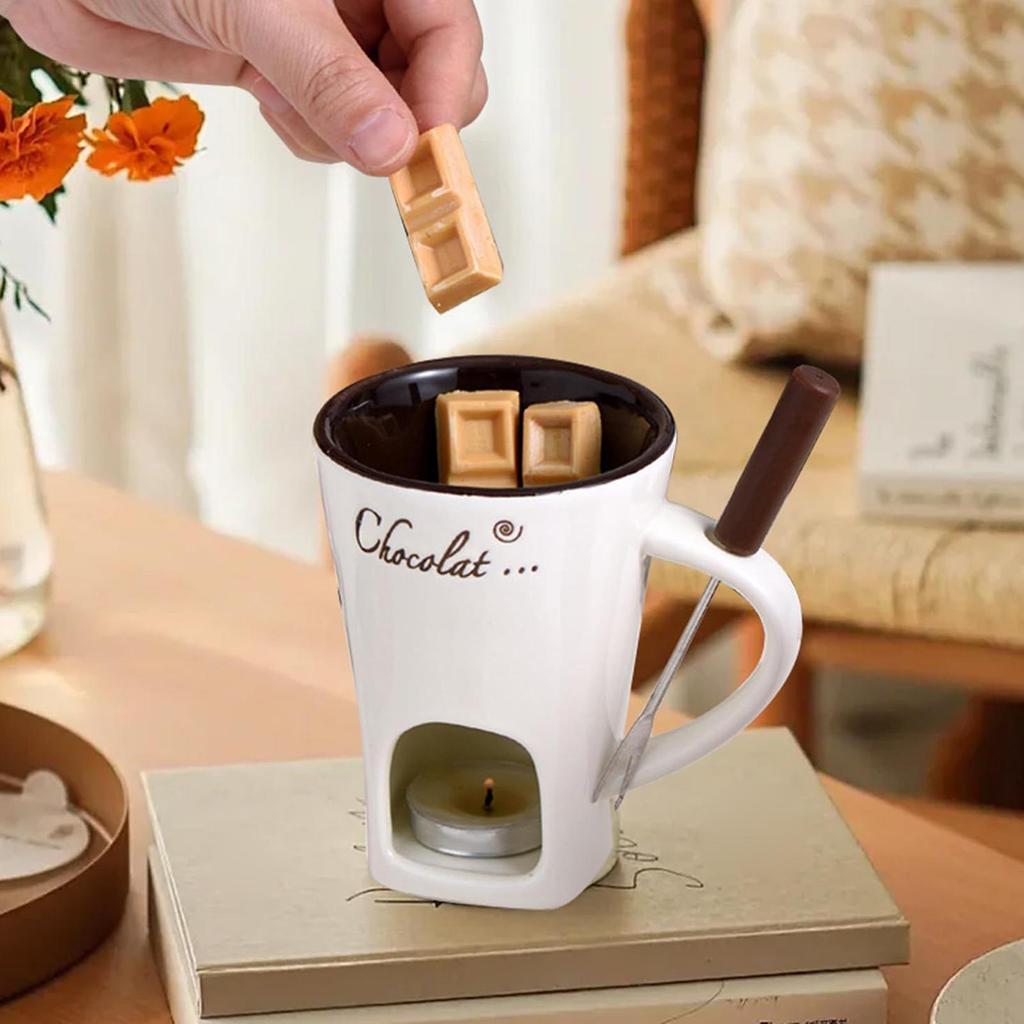 Fondue Pots Fondue Mug Set Personal Mini Chocolate Cheese Ice Cream Fondue Maker Kit Individual Butter Melter Cup With forks