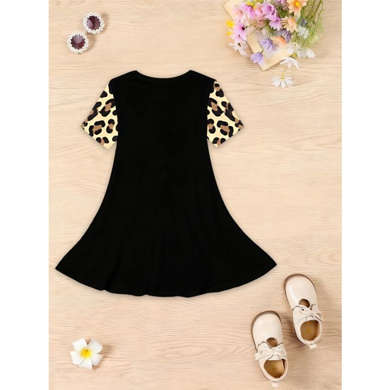 Girls' Short-Sleeve Dress with Unicorn 3D Print - -Line Mid-Length Dress Suitable for Summer &
