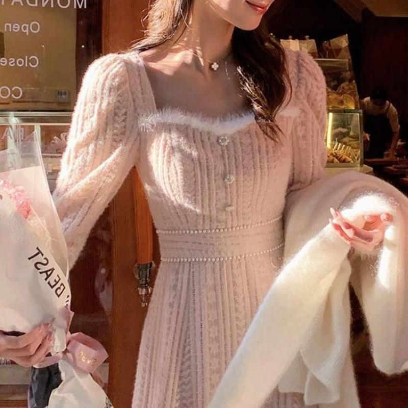 

Весенне-осеннее женское платье Нежное сказочное платье First Love French Royal Sister Wind Кружевное платье Женское осенне-зимнее облегающее платье L розовый