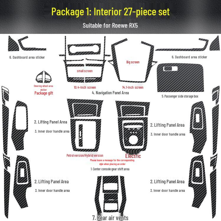 Roewe RX5 MAX Innenraum Modifikationsaufkleber: Mittelkonsole & Schalthebel Dekorfolie