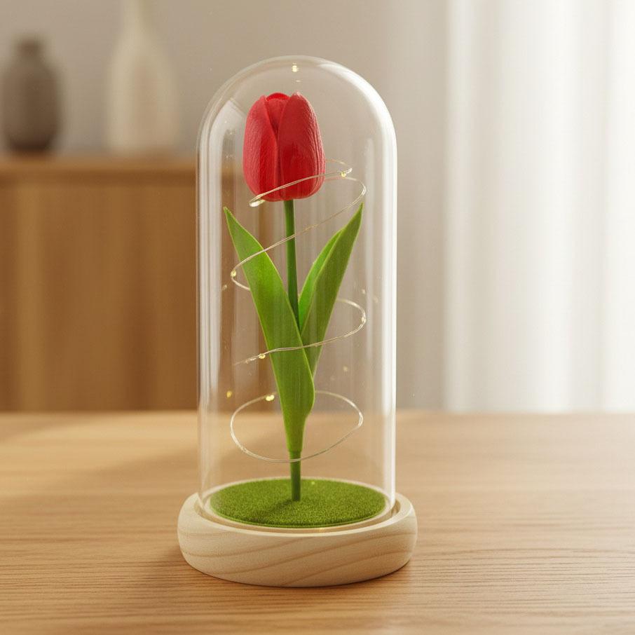 Simulation Tulip Immortal Flower Mother's Day Teachers' Day Gift Glass Cover with Light Valentine's Day Birthday Gift