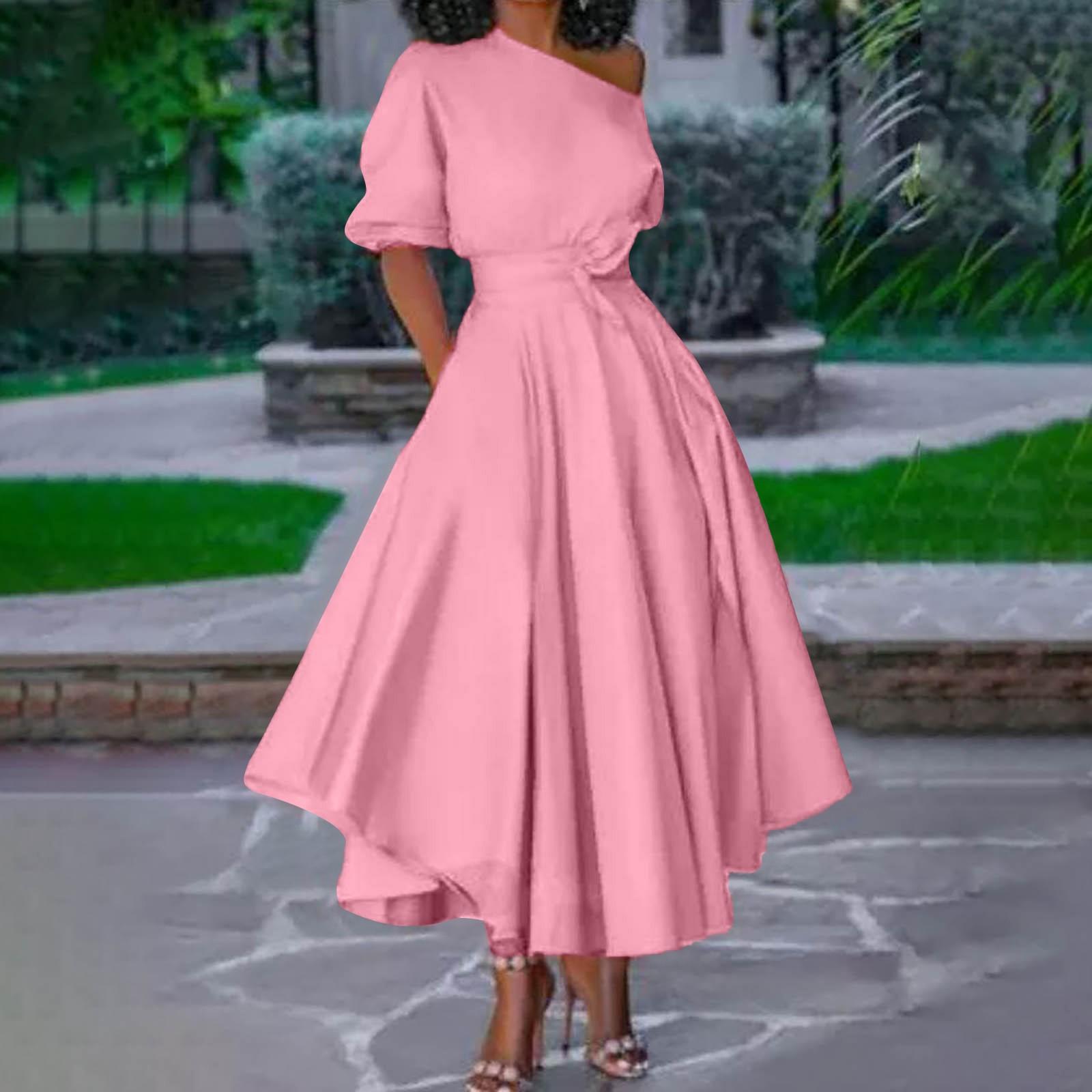 

Жіноча модна офіційна вінтажна весільна довга сукня з коротким рукавом і квітковим принтом L рожевий