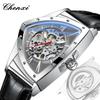 CHENXI Men's Triangle Skeleton Mechanical Watch Unique Design Water Resistant Luminous Stainless Steel/Black Leather Strap Business Watches