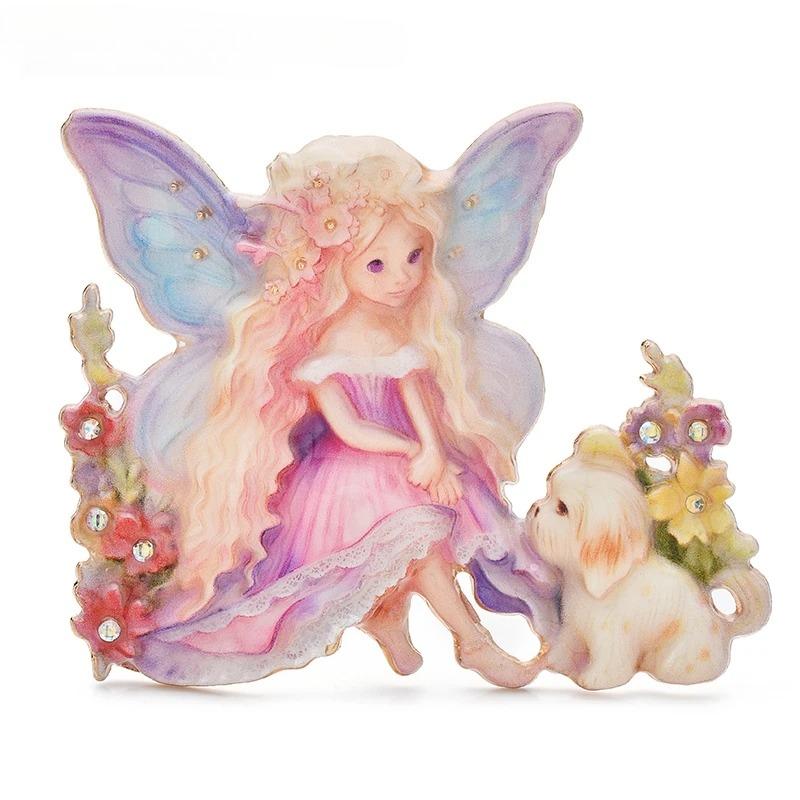 Lovely Butterfly Elf Enamel Cartoon Princess Character Brooch for Women Badge Pins фиолетовый