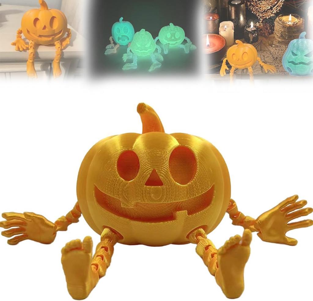 7CM 3D-tryckt Pumpa Män Festdekorationer Rekvisita Tillbehör Hemma Halloween Pumpa Tryckt Ledad Självlysande Pumpaman