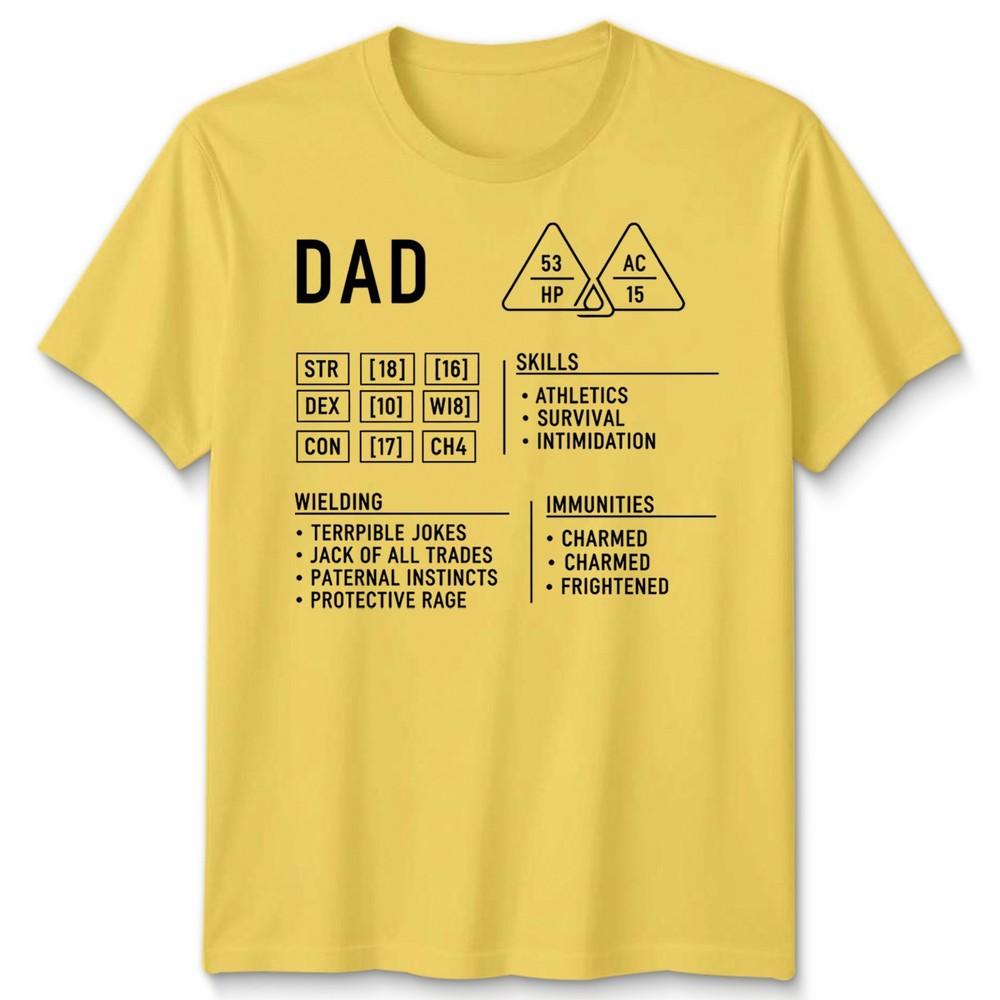 Dad Dungeons Unisexs T Shirt Dragons Character Sheet Fathers Day Gift Dnd Rpg