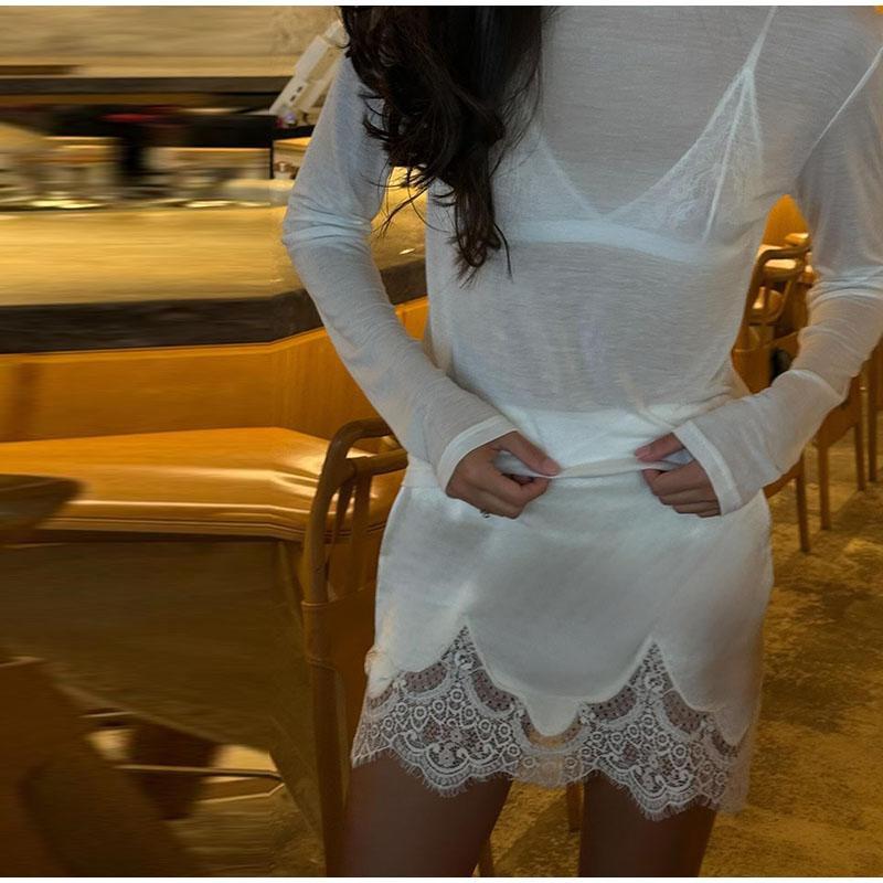 Lace Stitching Short Skirt Ladies Solid Color Short Skirt White Pink Optional All-match Short Skirt That Can Be Worn In All Seasons