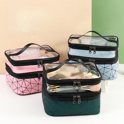 Borsa portaoggetti per cosmetici a doppio strato Borsa portaoggetti per cosmetici in PVC di grande capacità impermeabile per viaggi portatili femminili