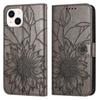 PU Leather Protective Case Emboss Sunflower Folio Magnetic Card Slots Holder Kickstand Wrist Strap Flip Case for iPhone 15 15Plus 15Ultra 11 12 13 XR