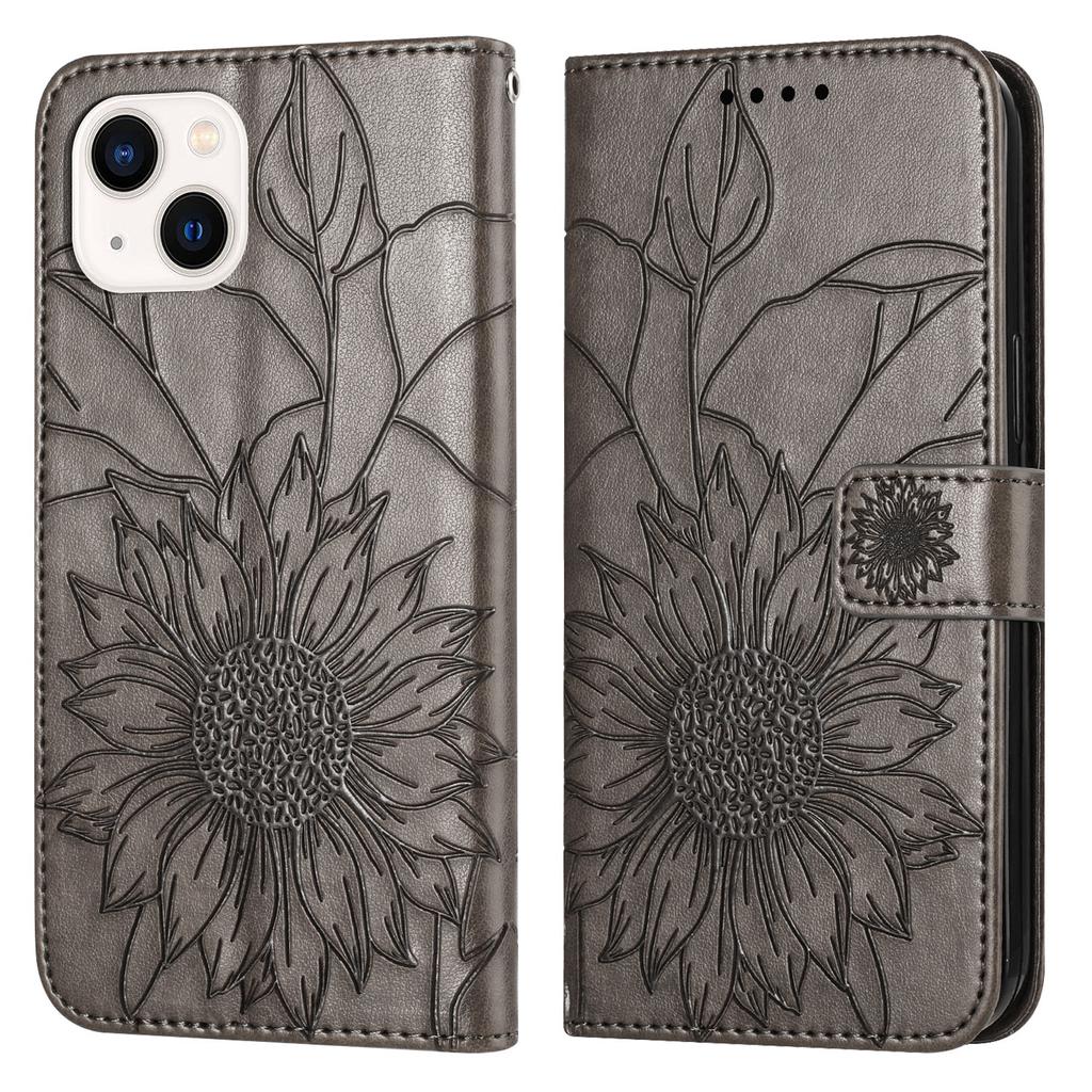 PU-Leder-Schutzhülle, geprägtes Sonnenblumen-Folio, magnetische Kartenfächer, Halter, Ständer, Handgelenkschlaufe, Klapphülle für iPhone 15, 15Plus, 15Ultra, 11, 12, 13 XR