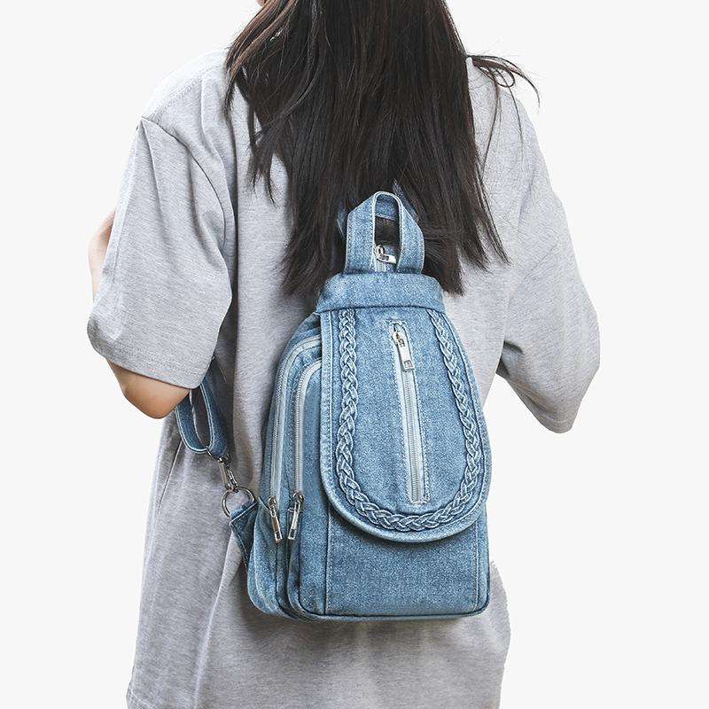 Small Backpack Women's Lightweight Retro Large Capacity Chest Bag Multi-function Backpack
