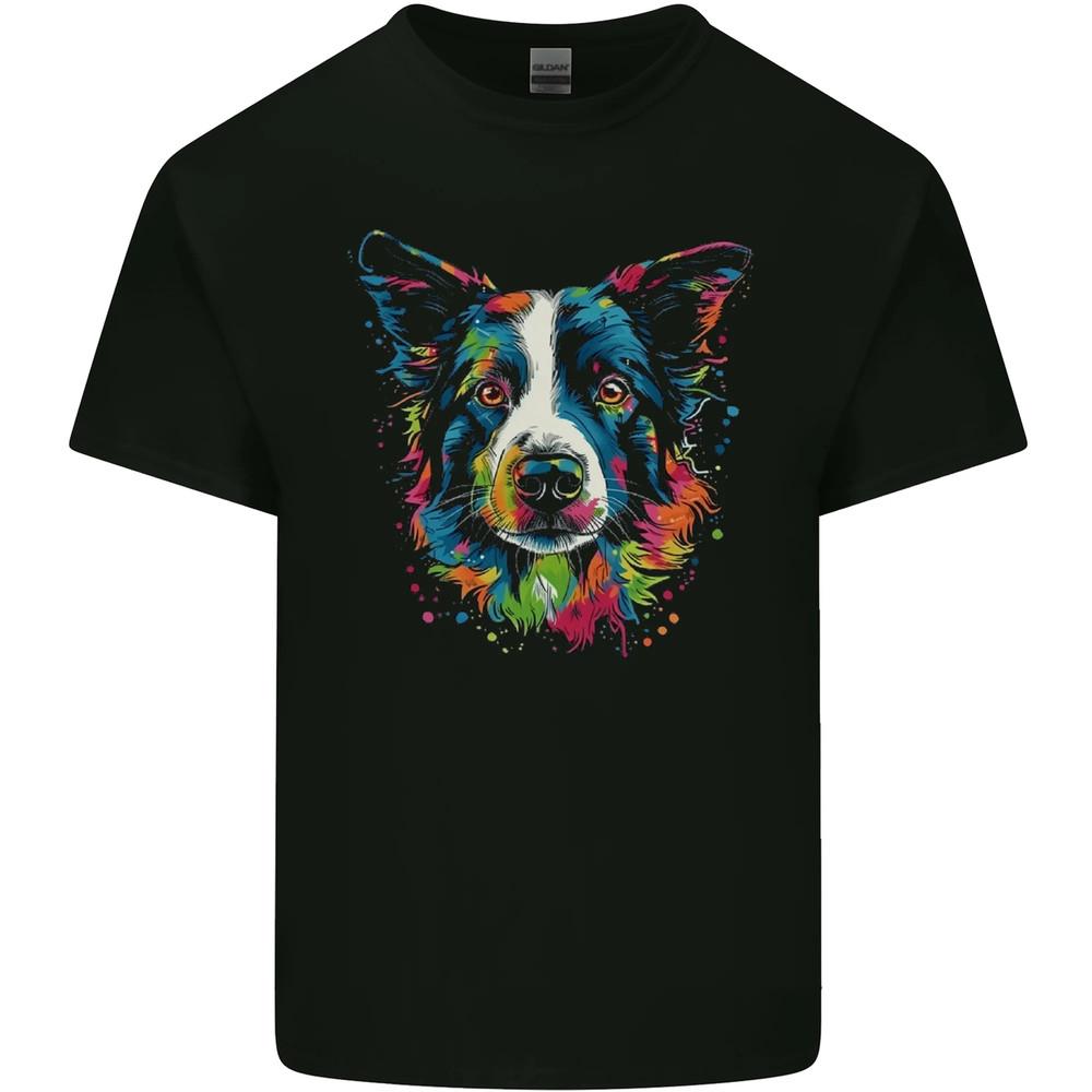 A Colourful Border Collie Dog Mens Cotton T-Shirt Tee Top Unisex T-Shirt S