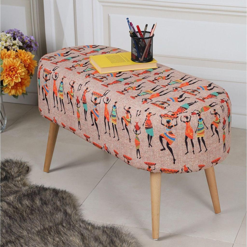 Decorative Multi-Purpose Pouf Sofa with Hornbeam Legs Digital Printing Bench Furniture for Home Living Room