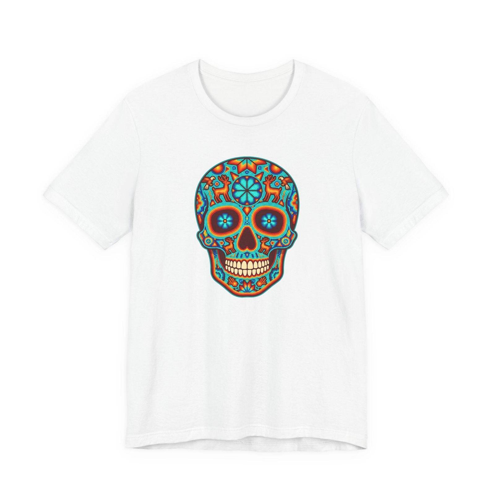 Colorful Huichol Sugar Skull T-Shirt | Mexican Folk Art Calavera Tee Shirt S