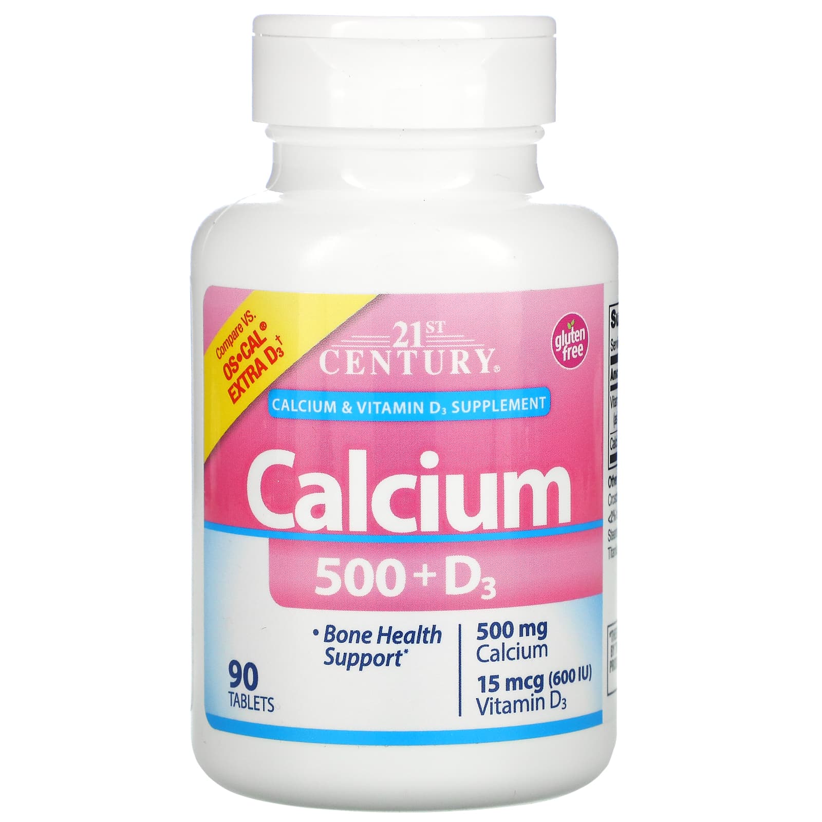 

21st Century, Calcium 500 + D3, 15Mcg(600Iu), 90 Tablets