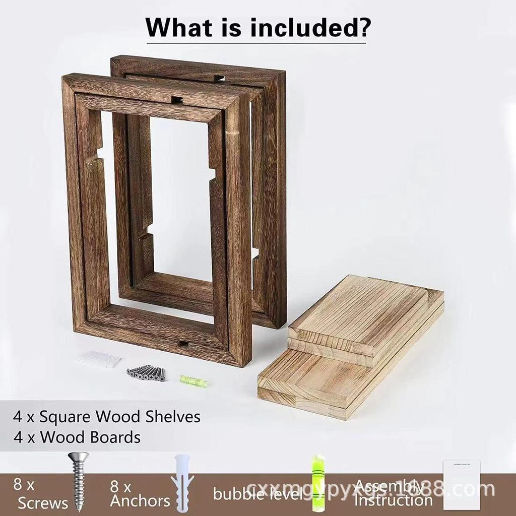 Square Wooden Wall-Mounted Shelf for Living Room Decor