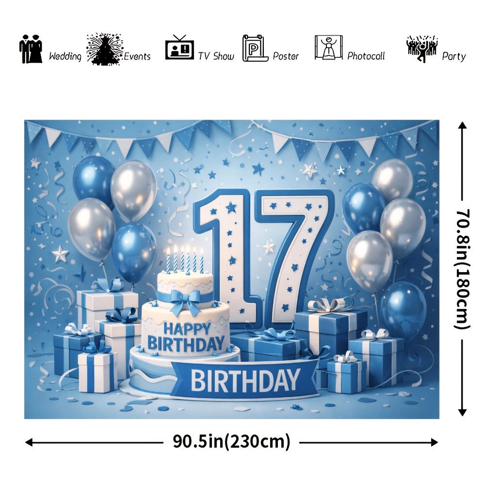 2D plane 17th birthday party banner background - Blue and white birthday theme yzb