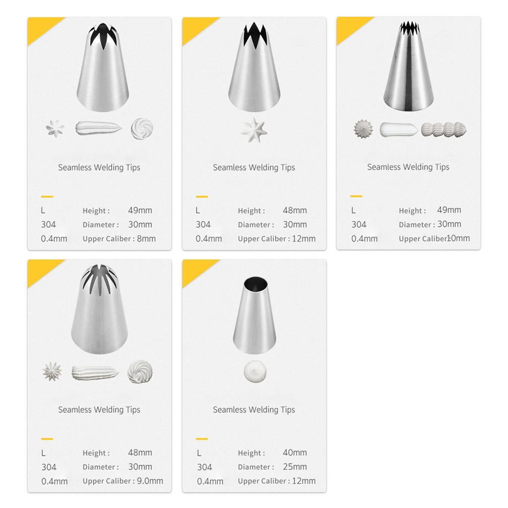 5PCS Cake Decorating Icing Tips for Cake Cupcake Decorating Stainless Steel Icing Piping Nozzles Pastry Tips Frosting Tips for Birthday Cake Party Coo