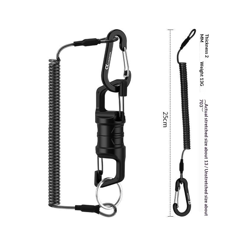 Magnetic Anti-Drop Net Release Holder Elastic Coiled Lanyard Rust Resistant Fishing Accessory for Lake Pond Fishing