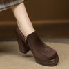 Retro Deep Mouth Bench Round Toe Thick High Heels Women Platform Soles Not Tired Feet Small Single Shoes