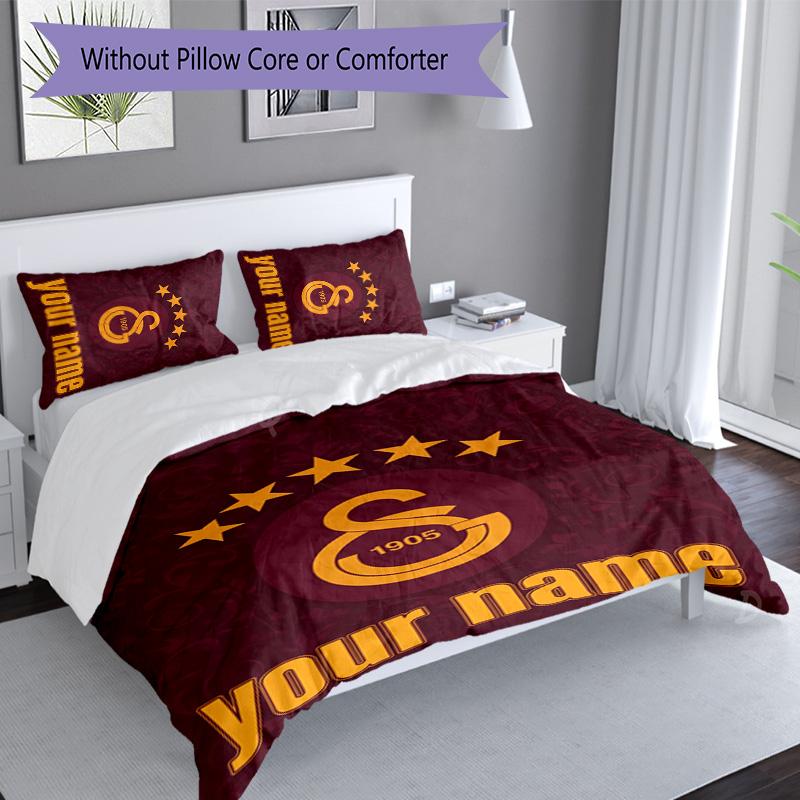 3pcs Custom Name Galatasaray logo Bedding Set Duvet Cover Closure Includes 1 Duvet Cover&2 Pillowcases for All Seasons Bedroom Decor
