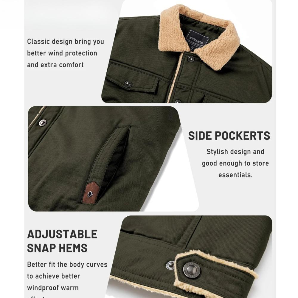 Umlegekragen Winter Baumwolljacken Herren Sherpa Fleece Trucker Parka Grün Arbeits Cargo Mäntel Kleidung Übermäntel