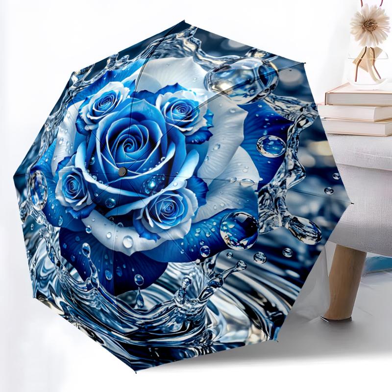 1pc Sturdy 8-Bone Auto Umbrella, Enchanted Rainbow Rose Umbrella, Digital Printed, Foldable Umbrella for On-the-Go Outdoor Use