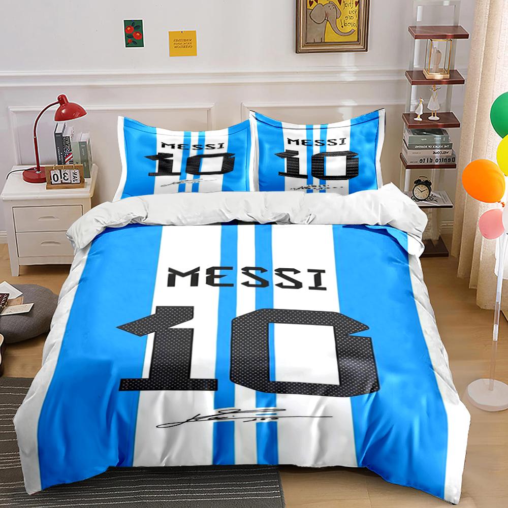 Blau-Weiß Messi 10 Bettwäscheset Bettwäscheset (1 Bettbezug, 2 Kissenbezüge, Bettdecke nicht enthalten)