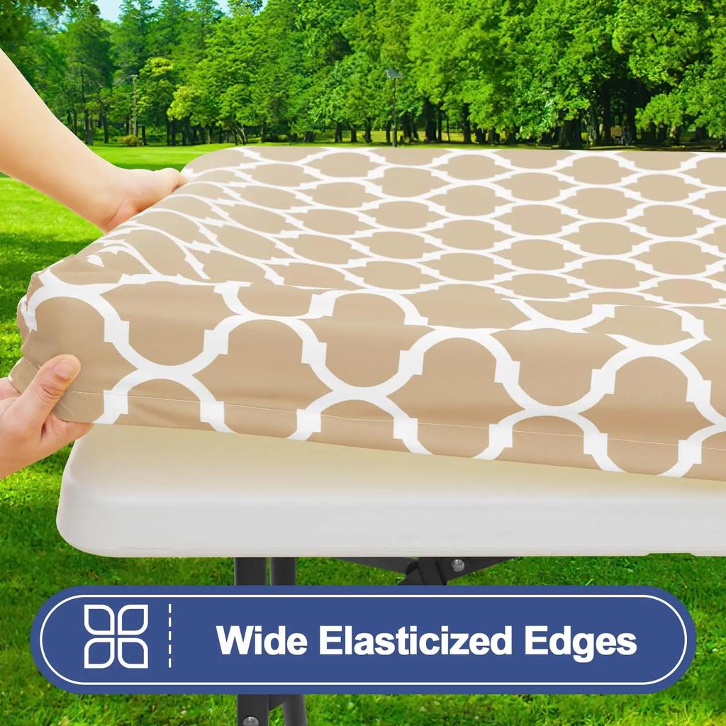 Elastic Fitted Tablecloths 6ft | Rectangle Table Cloth Waterproof | Table Cover for Outdoor & Camping