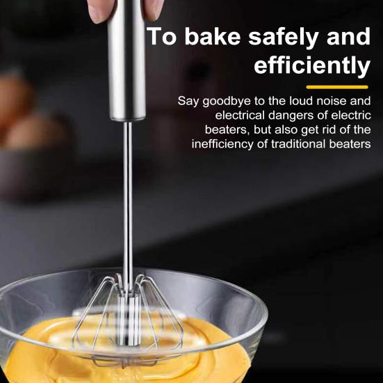 Egg Beating Device Stainless Steel Semi-automatic Egg Beater Ergonomic Handle No Batteries Needed Kitchen Essential