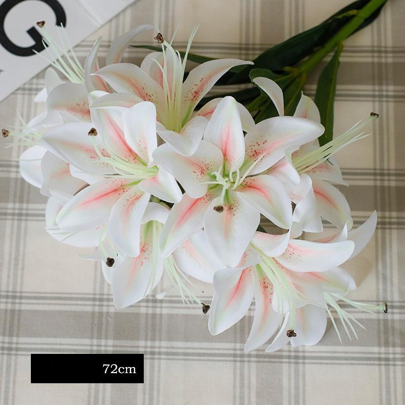 72cm 1 Bouquet 10 Heads Long Branch Artificial Lily Silk Flower for Nordic Home Wedding Party Decoration Flower Arrangement