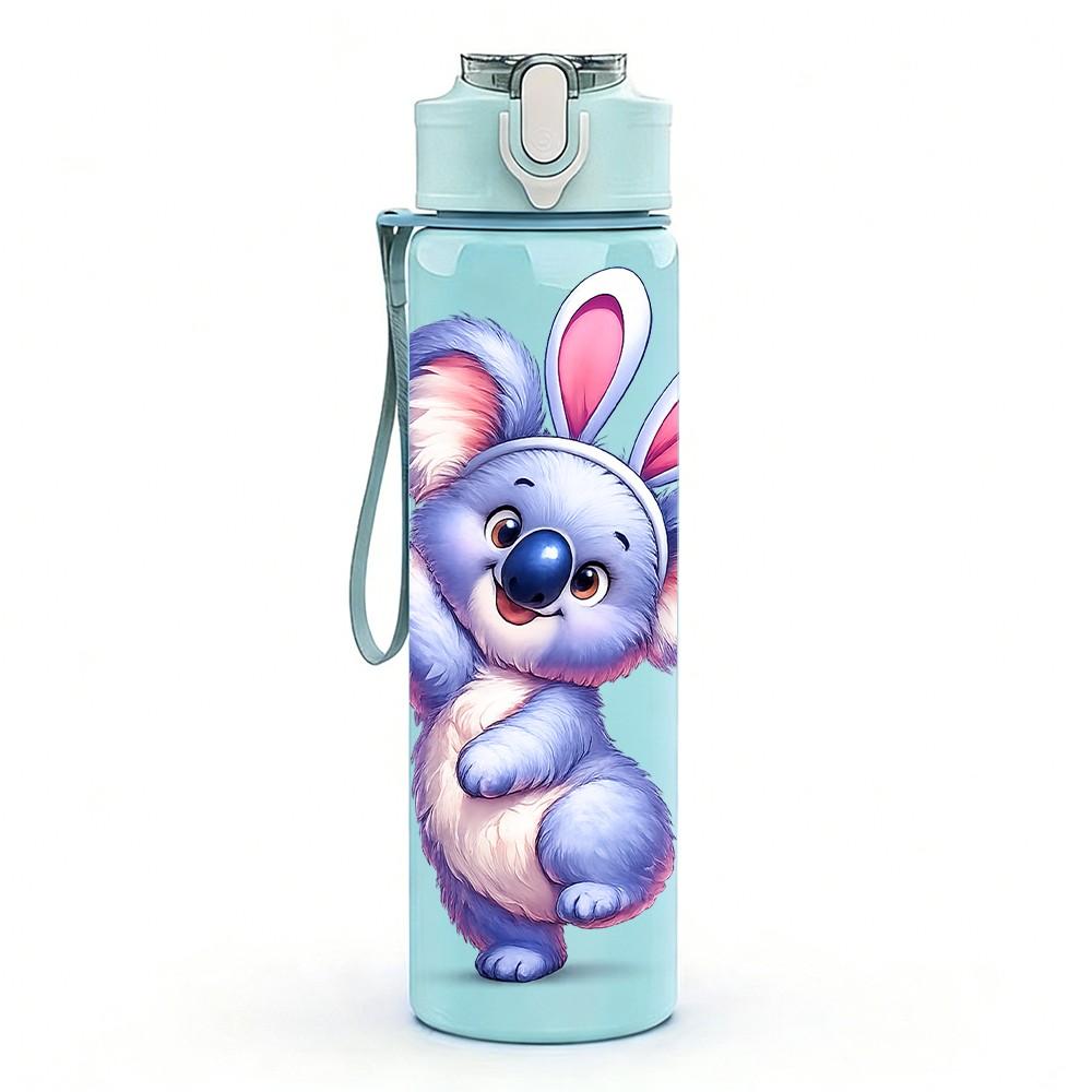 1PC Purple Easter Bunny Cartoon Print 750ml Color Plastic Sports Water Bottle Leakproof Flip Straw Lid Suitable for Sports Office Home Use