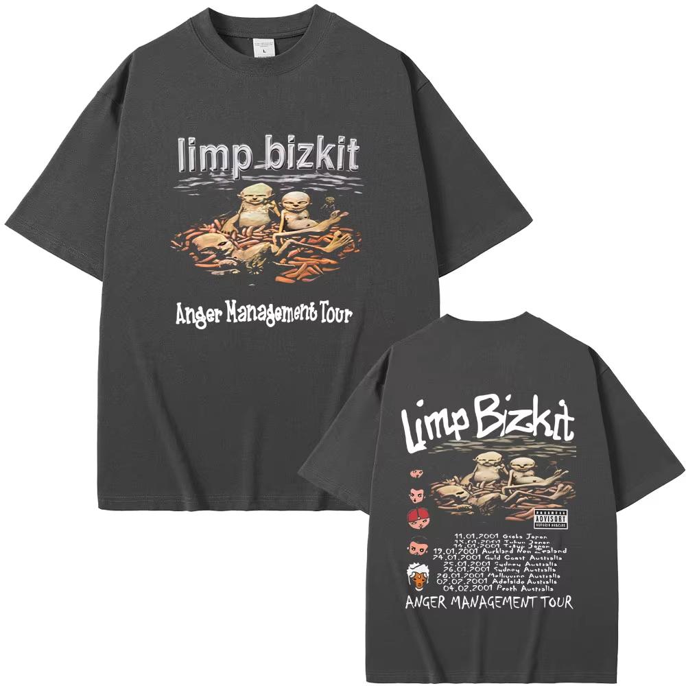 Camiseta Banda de Rock Anos 90 Limp Bizkit Anger Management Vintage Masculina Feminina Camiseta Oversized Roupa Unissex Algodão de Alta Qualidade