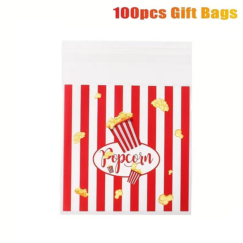 

50/100 шт. Подарочные пакеты с дизайном попкорна 13*10 см Красно-белая полоска Самозапечатывающиеся пакеты Пакеты для печенья, конфет, закусок Украшение для вечеринки 100pcs