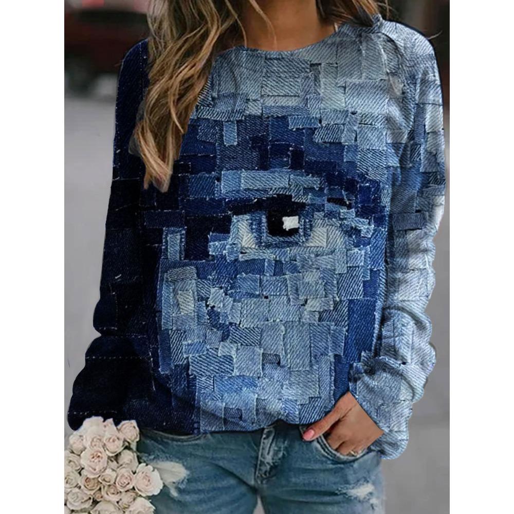 GMXIA Spring and Autumn Women's Retro Casual Fashion Crewneck National Style Hoodie