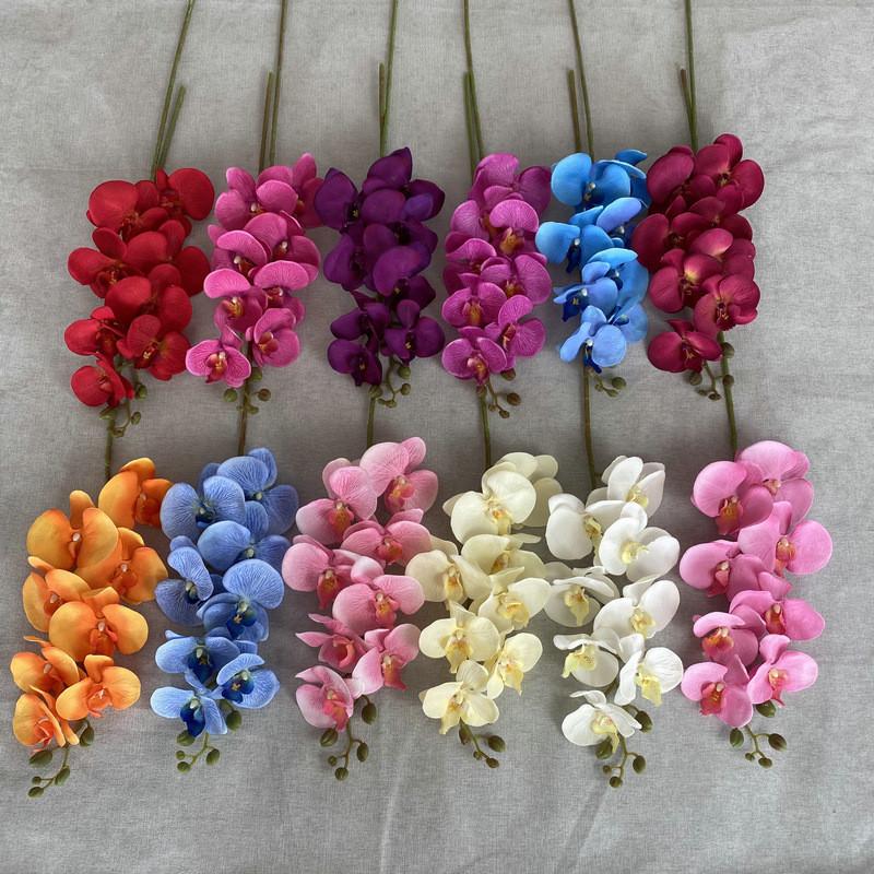 8head Peach Suede Orchid Artificial Plant For Wedding Reception And Home Decor