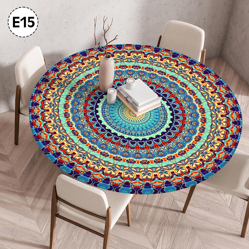 Mandala-bedeckter runder Tischbezug, nicht waschbar, wasserdicht, ölabweisend, staubdicht, elastische böhmische Tischdecke für Heimdekoration