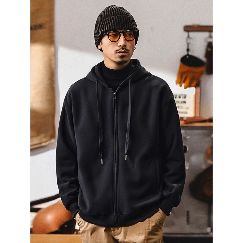 520G Heavy Weight Stiff American Hooded Knit Cardigan Sweatshirt Men's Autumn and Winter Fleece-lined Thickened Export Men's Clothing Outwear