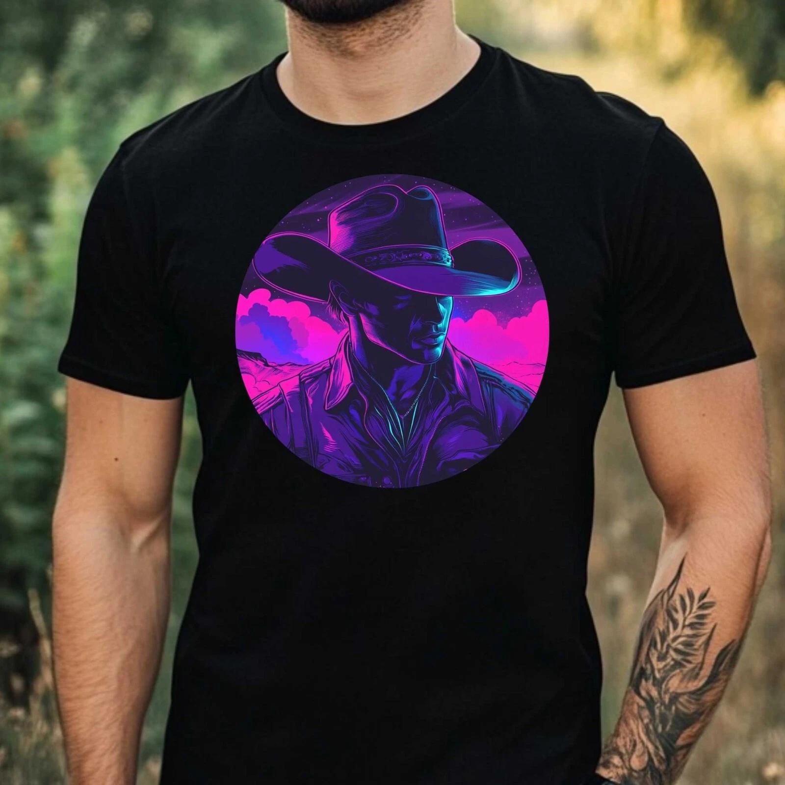 T-Shirt Herren Cowboy Vaporwave Motiv Baumwolle Größe XS bis 5XL S
