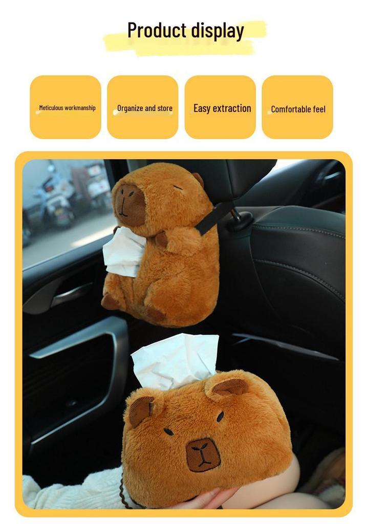 Capybara Plush Car Armrest Tissue Box - Cute, Creative, Multifunctional Pull-Out & Hanging Design