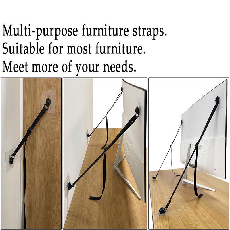 Adjustable TV Safety Straps for Screen Stability and Anti-Tip Protection On Cabinets or Desks