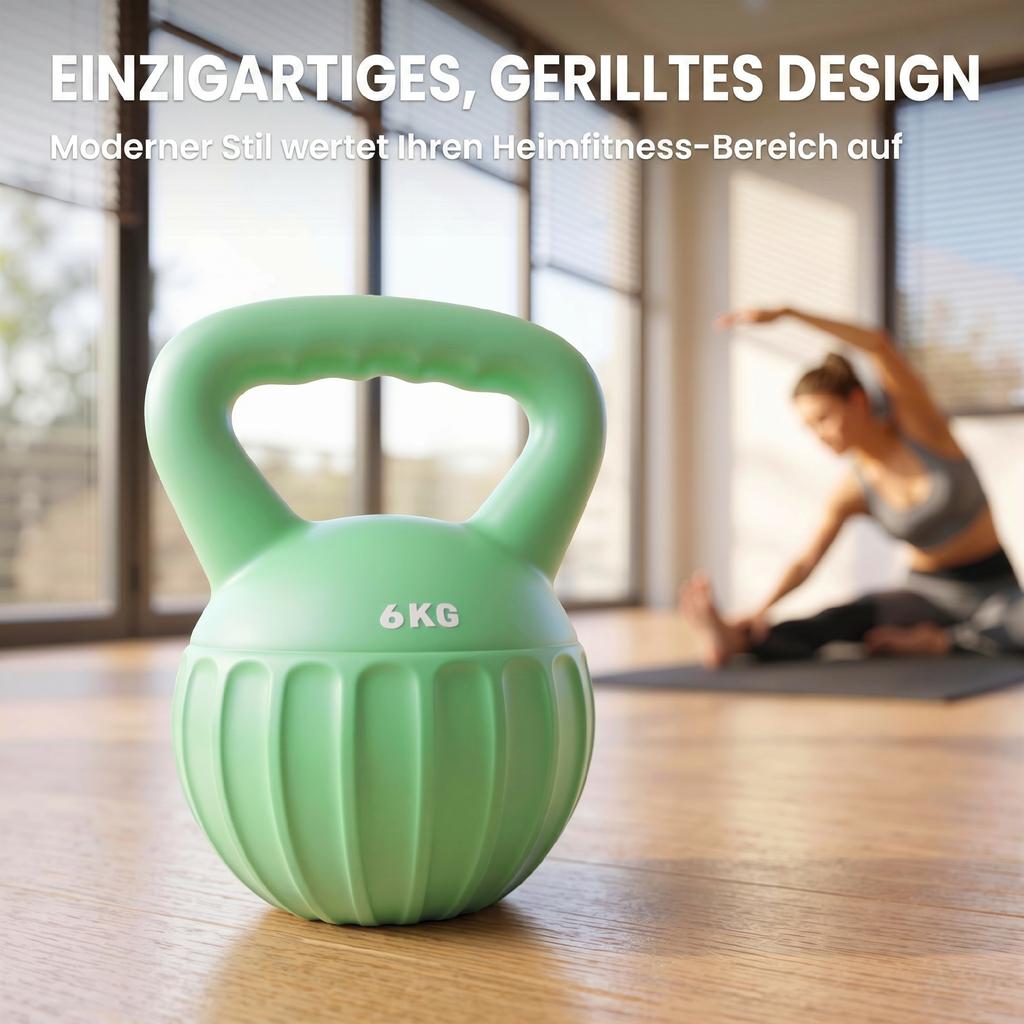 Kettlebell 6 kg Weight Dumbbell Filled with Sand for Beginners Home Strength Training 17 x 17 x 23 cm Green