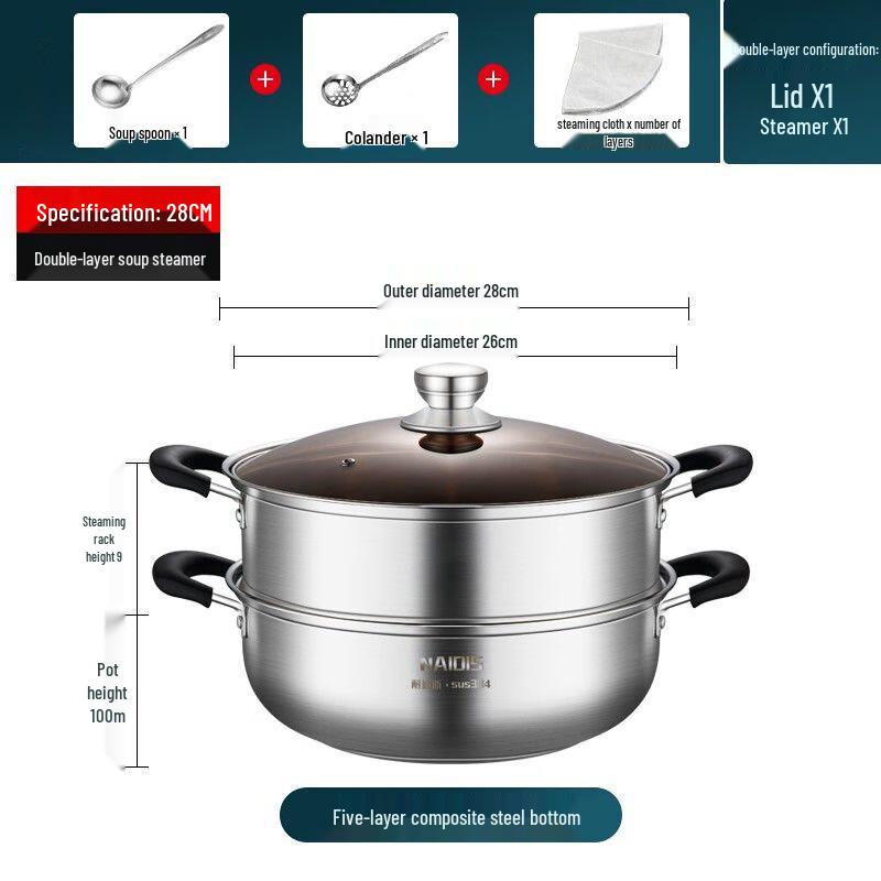 LiLang Double-Layer Stainless Steel Soup Pot