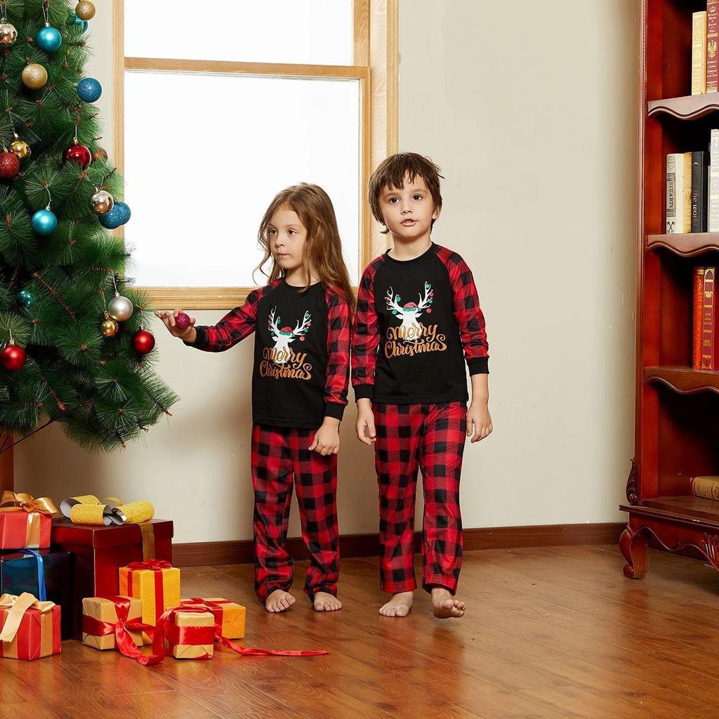 Plaid Little Deer Parent-Child Christmas Pajama Set