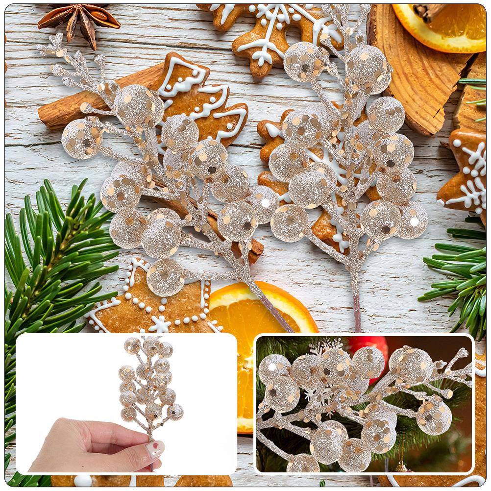 12Pcs Glitter Artificial Berry Picks Fake Christmas Berries for Wreath Xmas Tree Decor Simulation Snowflake Garland DIY Craft