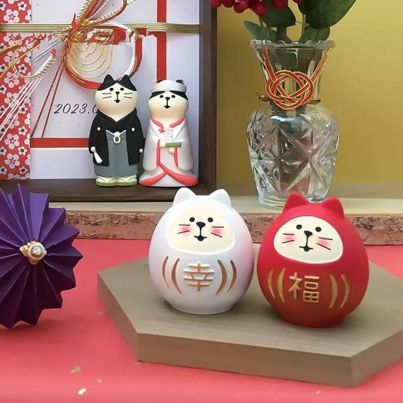 Japanese Zakka Cat Statue Cat Miniature Figurine Wedding Lover Cat Model Resin Ornament Car Home Decoration Photography Props