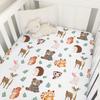Cute Woodland Animals Leaves Baby Crib Sheet 52''x28'' Bear Raccoon Squirrel Deer Rabbit Hedgehog Owl Fitted Crib Cover for Boy Girl Nursery Crib
