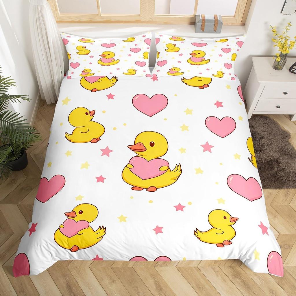 Yellow Duck Duvet Cover Twin Cartoon Ducks Comforter Cover Farmhouse Wild Animal Bedding Set Rustic Country Wildlife Quilt Cover