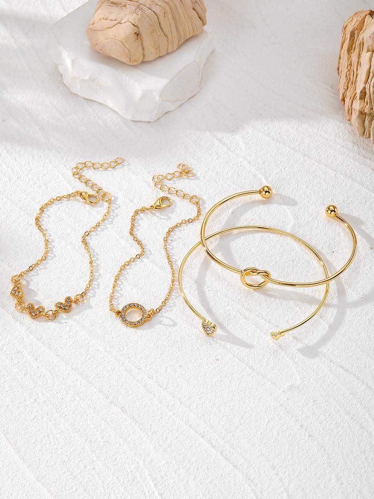 Artificial Crystal Heart Knot Chain Design Stackable Bracelets Classic A Gift For Holidays 4pcs/set Of Suitable For Daily Wear Women's High Quality