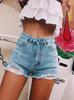 High-Waisted Ripped Fringed Denim Shorts for Women